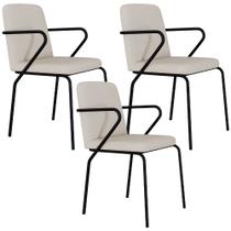 Kit 03 Cadeiras Estofada Para Sala de Jantar com Braço Loft Preto C01 Linho Areia - Lyam Decor Kit 03 Cadeiras Estofada Para Sala de Jantar com Braço Loft Preto C01 Linho Areia - Lyam Decor