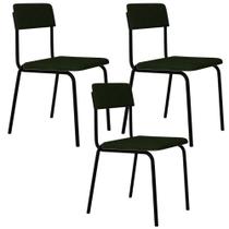 Kit 03 Cadeiras Estofada Para Sala de Jantar Sense Preto C01 Linho Verde Musgo - Lyam Decor