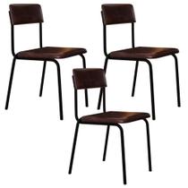 Kit 03 Cadeiras Estofada Para Sala de Jantar Sense Preto C01 material sintético Café - Lyam Decor