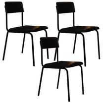Kit 03 Cadeiras Estofada Para Sala de Jantar Sense Preto C01 material sintético Preto - Lyam Decor
