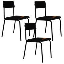 Kit 03 Cadeiras Estofada Para Sala de Jantar Sense Preto C01 material sintético Preto - Lyam Decor Kit 03 Cadeiras Estofada Para Sala de Jantar Sense Preto C01 material sintético Preto - Lyam Decor