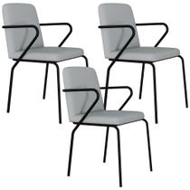 Kit 03 Cadeiras Estofada Sala Jantar Com Braço Loft Preto C01 material sintético Saturno Off White Lyam Decor Kit 03 Cadeiras Estofada Sala Jantar Com Braço Loft Preto C01 material sintético Saturno Off White Lyam Decor