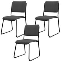 Kit 03 Cadeiras Hoteleira Auditório Empilhável Inter L02 Crepe Cinza - Lyam Decor