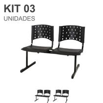 Kit 03 Cadeiras Longarinas PLÁSTICAS 02 Lugares - Cor PRETA - Realplast - 23019
