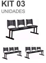 Kit 03 Cadeiras Longarinas PLÁSTICAS 03 Lugares Cor PRETA 23019