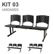 Kit 03 Cadeiras longarinas PLÁSTICAS 03 Lugares - Cor PRETO - REALPLAST - 23001