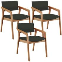 Kit 03 Cadeiras Para Sala de Jantar Estar Living Giorgia B04 Linho Verde Musgo - Lyam Decor