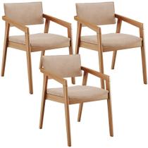 Kit 03 Cadeiras Para Sala de Jantar Estar Living Giorgia B04 Suede Bege - Lyam Decor