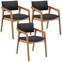 Kit 03 Cadeiras Para Sala de Jantar Estar Living Giorgia L02 Linho Chumbo - Lyam Decor Kit 03 Cadeiras Para Sala de Jantar Estar Living Giorgia L02 Linho Chumbo - Lyam Decor