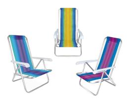 Kit 03 Cadeiras Reclinável de Aluminio Praia Piscina Camping MOR
