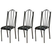 Kit 03 Cadeiras Tubular Cromo Preto 021 Assento Preto Florido Kit 03 Cadeiras Tubular Cromo Preto 021 Assento Preto Florido