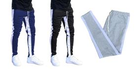 Kit 03 Calças De Moletom Listras Skinny Jogger Slim