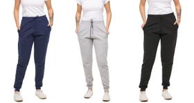 Kit 03 calças moletom plus size feminina jogger slim fit básica lisa
