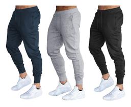 Kit 03 Calças Plus Size de Moletom Masculina Jogger Slim Fit Basica Lisa