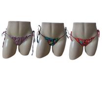 Kit 03 Calçinha Biquíni De Amarrar Levanta Bumbum Estampado