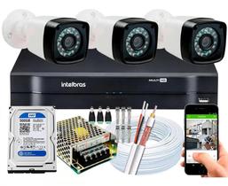 Kit 03 câmera de segurança full hd 1080p, DVR 4 canais Intelbras mhdx com hd Kit 03 câmera de segurança full hd 1080p, DVR 4 canais Intelbras mhdx com hd