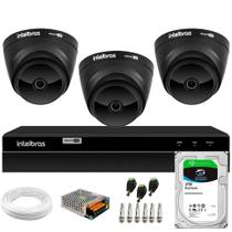Kit 03 Câmeras Intelbras VHD 1220 D Black Full HD 1080p Visão Noturna 20m + DVR MHDX 1204 4 Canais + HD SkyHawk 2TB