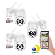 Kit 03 Câmeras ip Wifi Externa 100% Prova Dágua Anatel 360 Rotativa Full HD Infravermelho Nf + 3 Cartão Memoria 64 GB