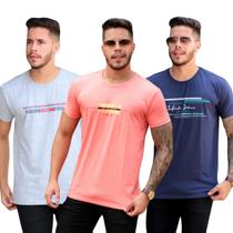 Kit 03 Camisas Gola O Masculina Silkada Fio 30 100% Algodão Kit 03 Camisas Gola O Masculina Silkada Fio 30 100% Algodão