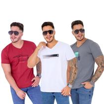 Kit 03 Camisetas Gola V Silkada Masculina Fio 30 100%Algodão