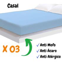 Kit 03 Capa Protetora para Colchão de Casal com Zíper Azul