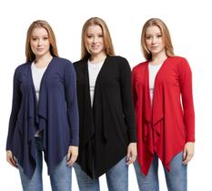 Kit 03 cardigans feminino kimono com bico manga longa