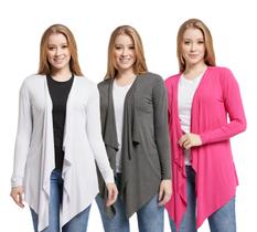 Kit 03 cardigans feminino kimono com bico manga longa