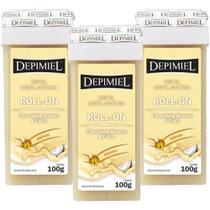 Kit 03 Ceras Depilatória Roll-On Chocolate Branco Coco Depimiel