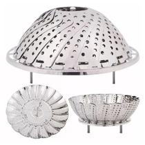 Kit 03 Cesto de Cozimento a Vapor Inox Cozinha Panela 22cm