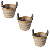 Kit 03 Cesto De Fibra Natural E Algodao C/alca 24x18cm Cinza Kit 03 Cesto De Fibra Natural E Algodao C/alca 24x18cm Cinza