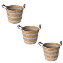 Kit 03 Cesto De Fibra Natural E Algodao C/alca 33x28cm Cinza Kit 03 Cesto De Fibra Natural E Algodao C/alca 33x28cm Cinza