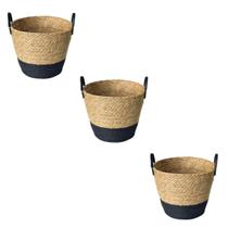 Kit 03 Cestos Fibra Natural C/alca 33x28cm Preto Paramount Kit 03 Cestos Fibra Natural C/alca 33x28cm Preto Paramount