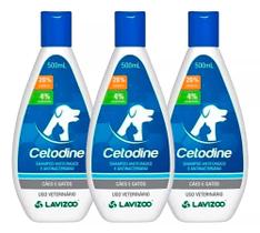 Kit 03 Cetodine Lavizoo 500ml Shampoo Antifungico Pet Cães