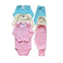 Kit 03 Conjunto Bebê Canelado Body Manga Longa e Calça Mijão