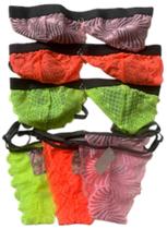 Kit 03 Conjuntos De Renda Lingerie Moda Rio Tamanhos M Verde Rosa E Laranja