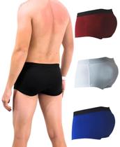 Kit 03 Cuecas Enchimento Traseiro Aumenta Bumbum Mini Boxer (Branco, Preto e Vermelho)