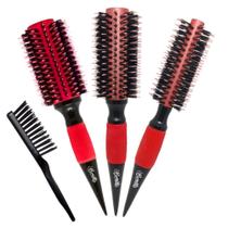 Kit 03 escovas pop vermelho fosco 45/55/64mm bonitta marco boni + limpador de escovas Kit 03 escovas pop vermelho fosco 45/55/64mm bonitta marco boni + limpador de escovas