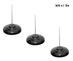 Kit 03 Espeto para Papel Comanda Preto Base Plástica - Cavia Bilhetes Bar Restaurante Comércio