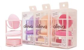 Kit 03 Esponjas de Maquiagem Base Chanfrada com Suporte - Alleva Cor:Lilas