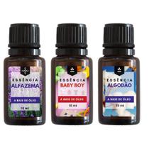 Kit 03 Essências Alfazema Baby Boy e Algodão 10ml - Aromaterapia Difusor e Aromatizador Elétrico Kit 03 Essências Alfazema Baby Boy e Algodão 10ml - Aromaterapia Difusor e Aromatizador Elétrico
