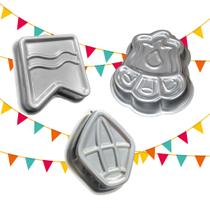 Kit 03 Formas de Bolo - Festa Junina - Bandeirinha, Fogueira e Balão Kit 03 Formas de Bolo - Festa Junina - Bandeirinha, Fogueira e Balão