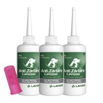 Kit 03 Gel Anti Tártaro 100g Lavizoo c/ Dedeira Pet Silicone Cães e Gatos