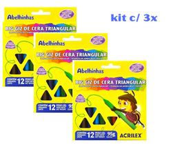 kit 03 Giz de Cera Big Triangular Gizão Jumbo 12 Un. Acrilex