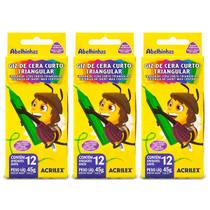 Kit 03 Giz de Cera Curto Triangular 12 Cores 45g - Acrilex Kit 03 Giz de Cera Curto Triangular 12 Cores 45g - Acrilex