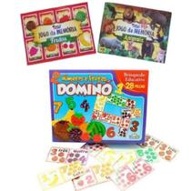 Kit 03 Jogos (M. Frutas 26 Peças + Animais 26 Peças + Dominó Frutas e Números Educacional 28 Pçs).