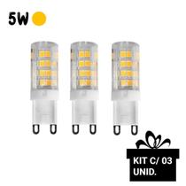 Kit 03 lampada led 5w halopin bipino g9 3000k branco quente bivolt p/arandelas e lustres