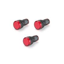 Kit 03 Lampada Sinaleiro Led 22mm AD16-22DS - 220V - Vermelho