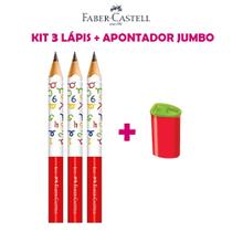 Kit 03 Lápis Jumbo Triangular BIG Infantil Nº 2 HB + Apontador (Vermelho) Jumbo Faber Castell Kit 03 Lápis Jumbo Triangular BIG Infantil Nº 2 HB + Apontador (Vermelho) Jumbo Faber Castell