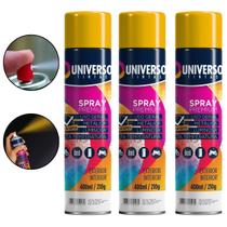 Kit 03 Latas Tinta Spray Amarelo 400Ml Uso Geral Aço Couro