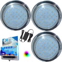 Kit 03 LUMINARIA PISCINA HIPER LED 15W INOX 316 RGB ROSCA